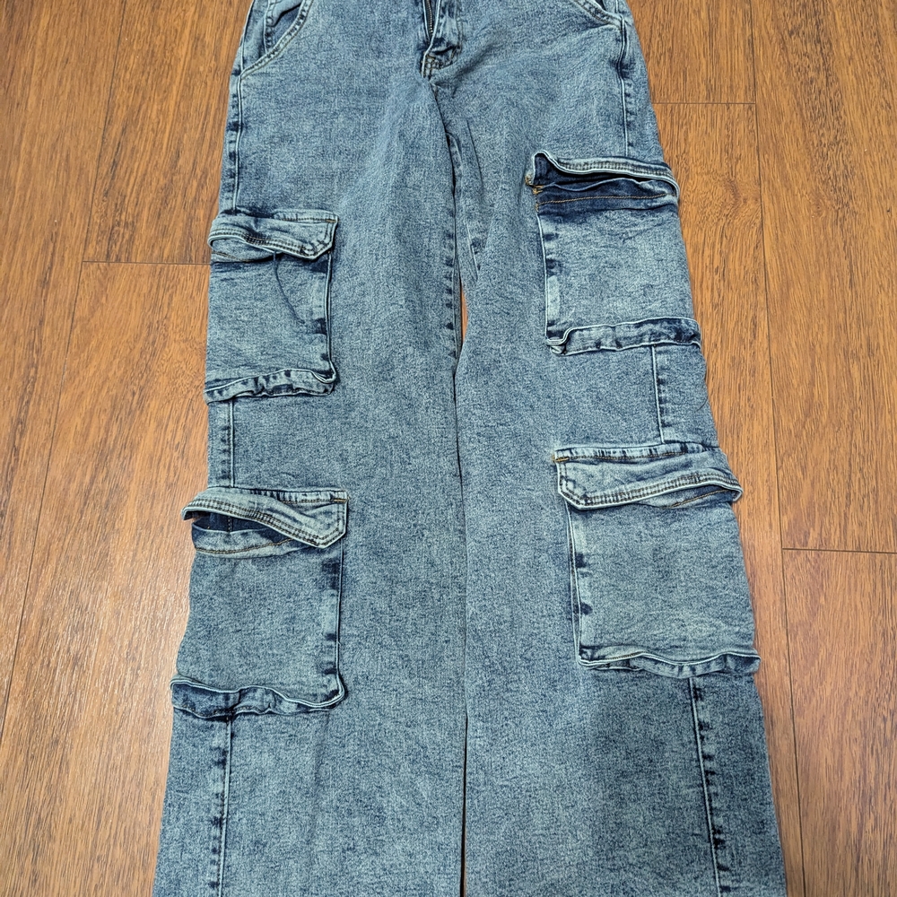 Blue Cargo Jeans with Subtle Fading